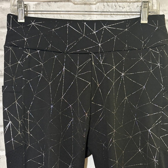 Black/silver Geometric Print Leggings with pockets, XL - Picture 2 of 8